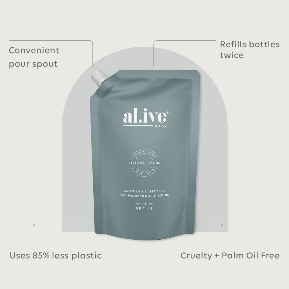 Al.ive Body 1 LTR LOTION REFILL - KAFFIR LIME & GREEN TEA