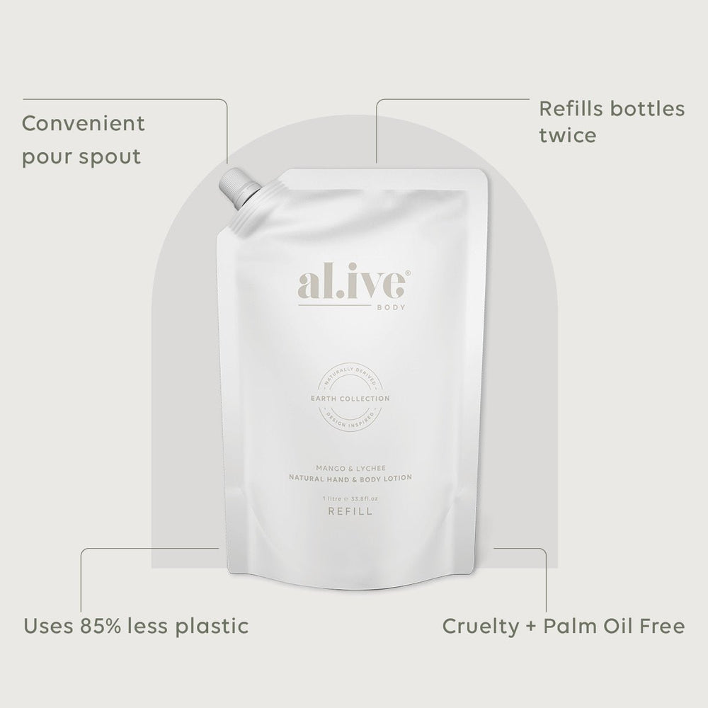 Al.ive Body 1 LTR LOTION REFILL - MANGO & LYCHEE