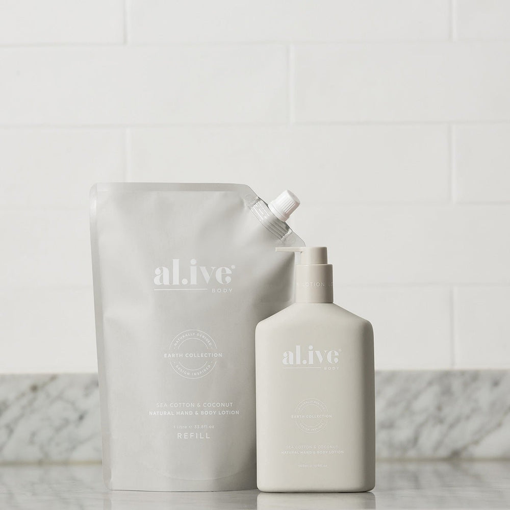 Al.ive Body 1 LTR LOTION REFILL - SEA COTTON & COCONUT