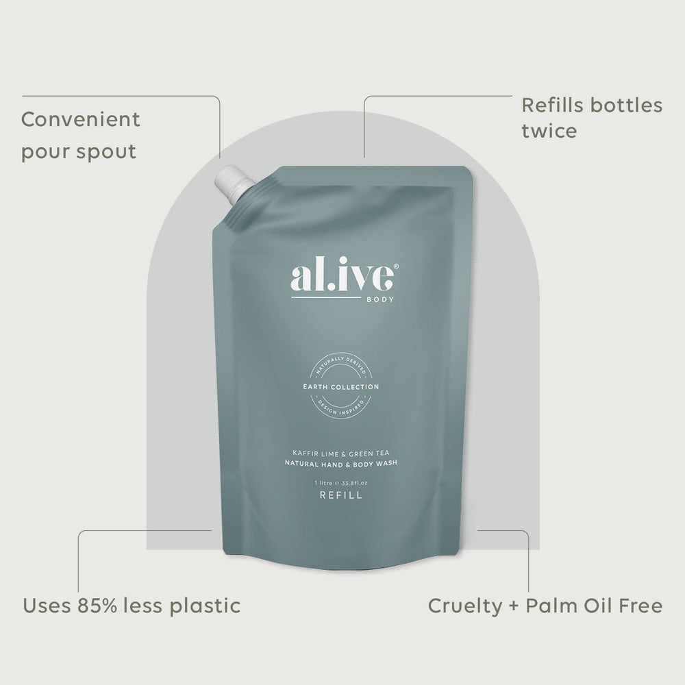 Al.ive Body 1 LTR WASH REFILL - KAFFIR LIME & GREEN TEA