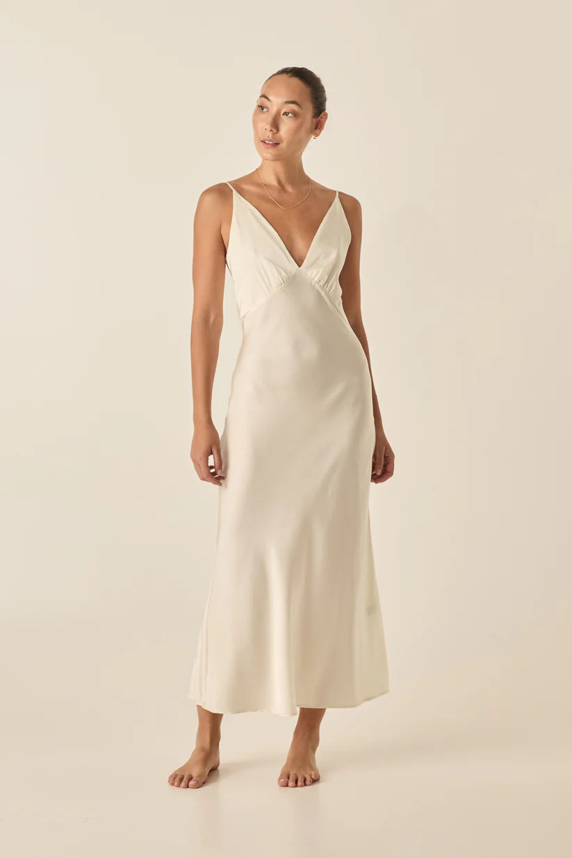 Gingerlilly - Freda Ivory Satin Long Chemise