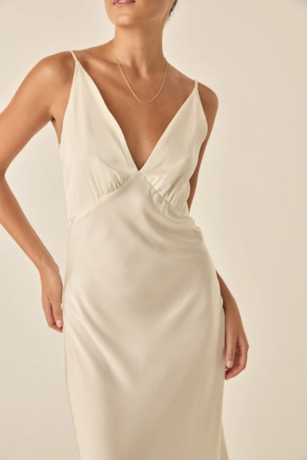 Gingerlilly - Freda Ivory Satin Long Chemise