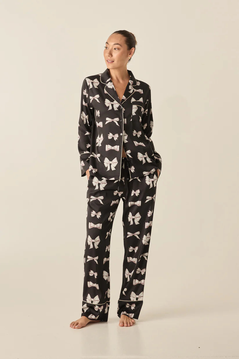 Gingerlilly - Kenzie Black Silky Satin Bow Set