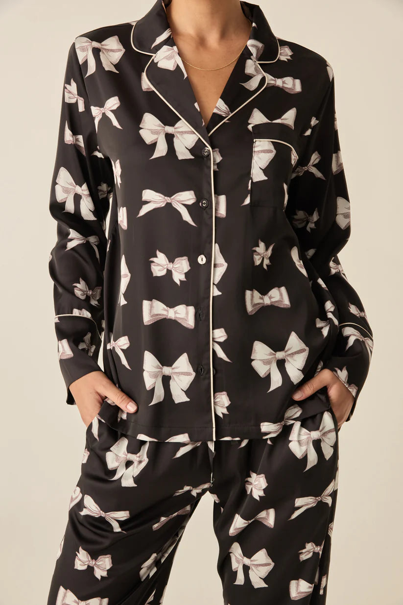 Gingerlilly - Kenzie Black Silky Satin Bow Set