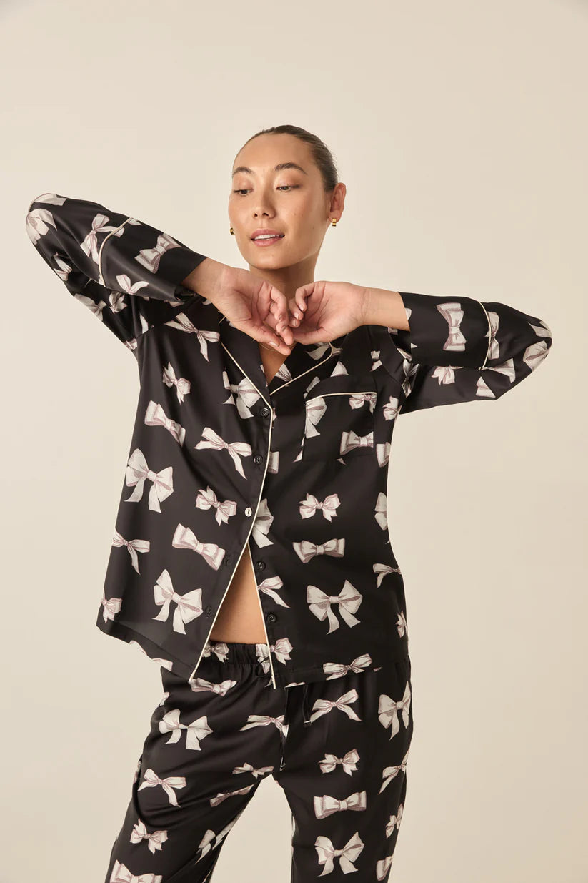 Gingerlilly - Kenzie Black Silky Satin Bow Set