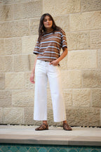 Ceres Life - Stevie slouchy Tee - Chalk/Choc Retro Stripe