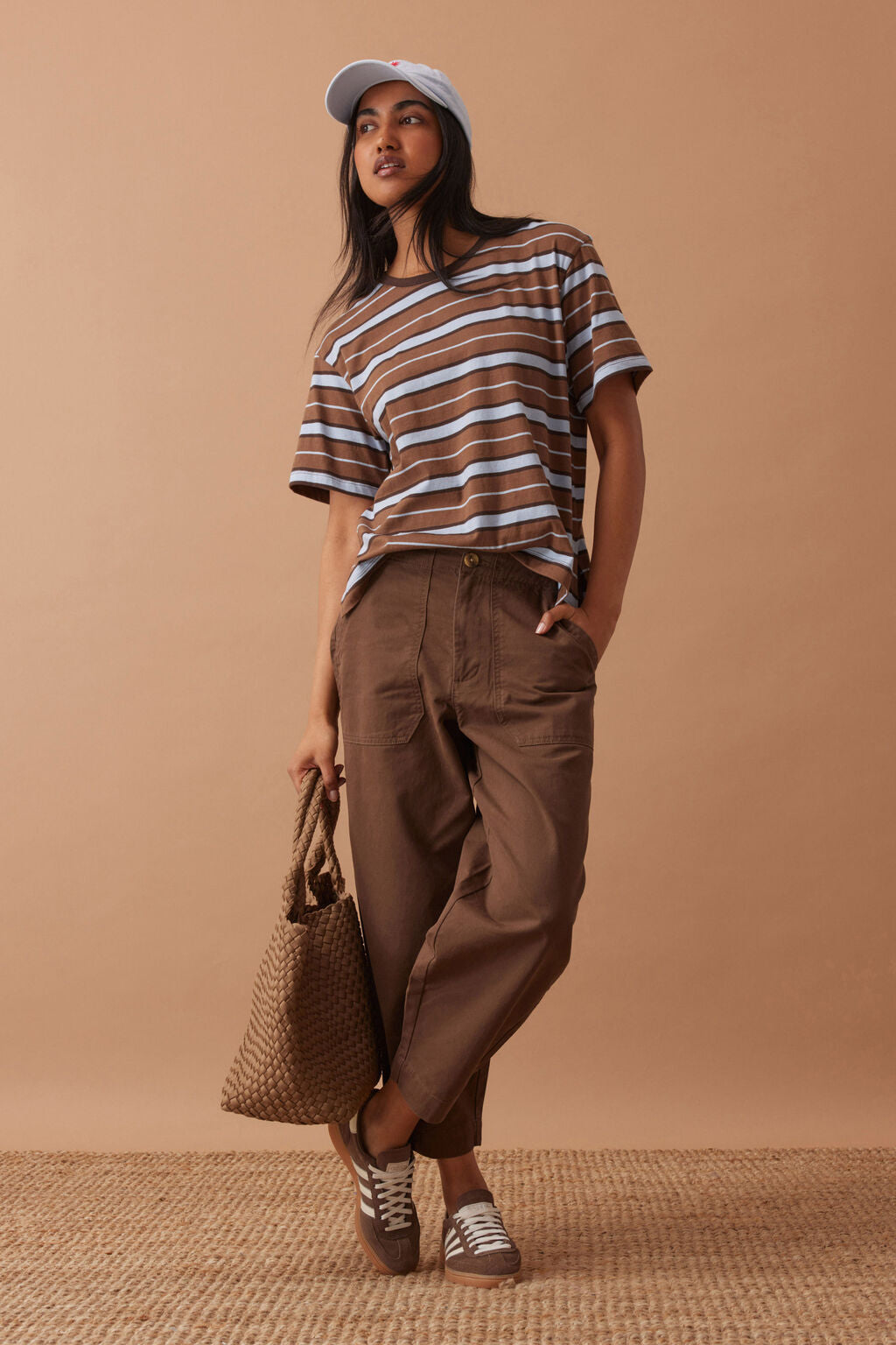 Ceres Life - Stevie slouchy Tee - Chalk/Choc Retro Stripe