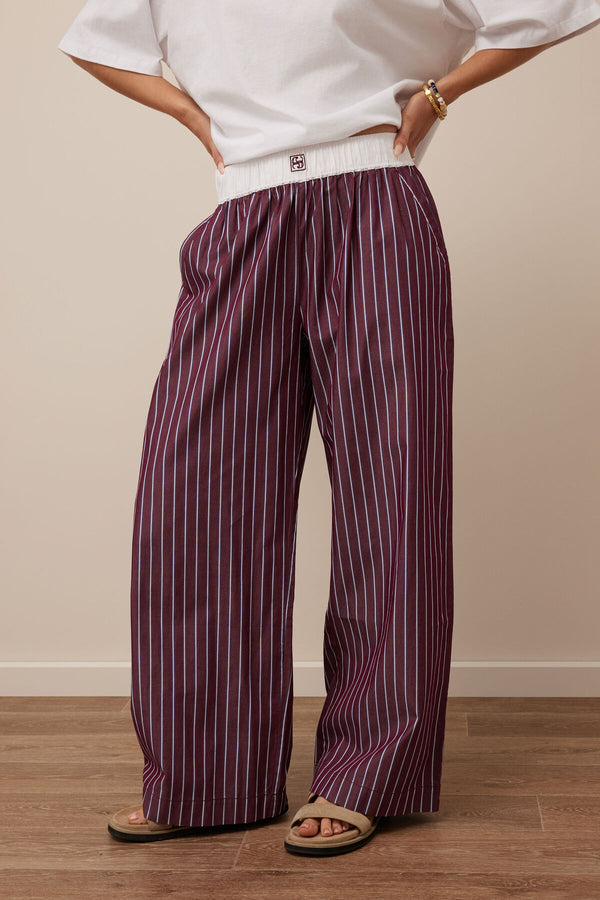 Ceres Life The Lounge Pant Burgundy Washed Navy Stripe *PREORDER*