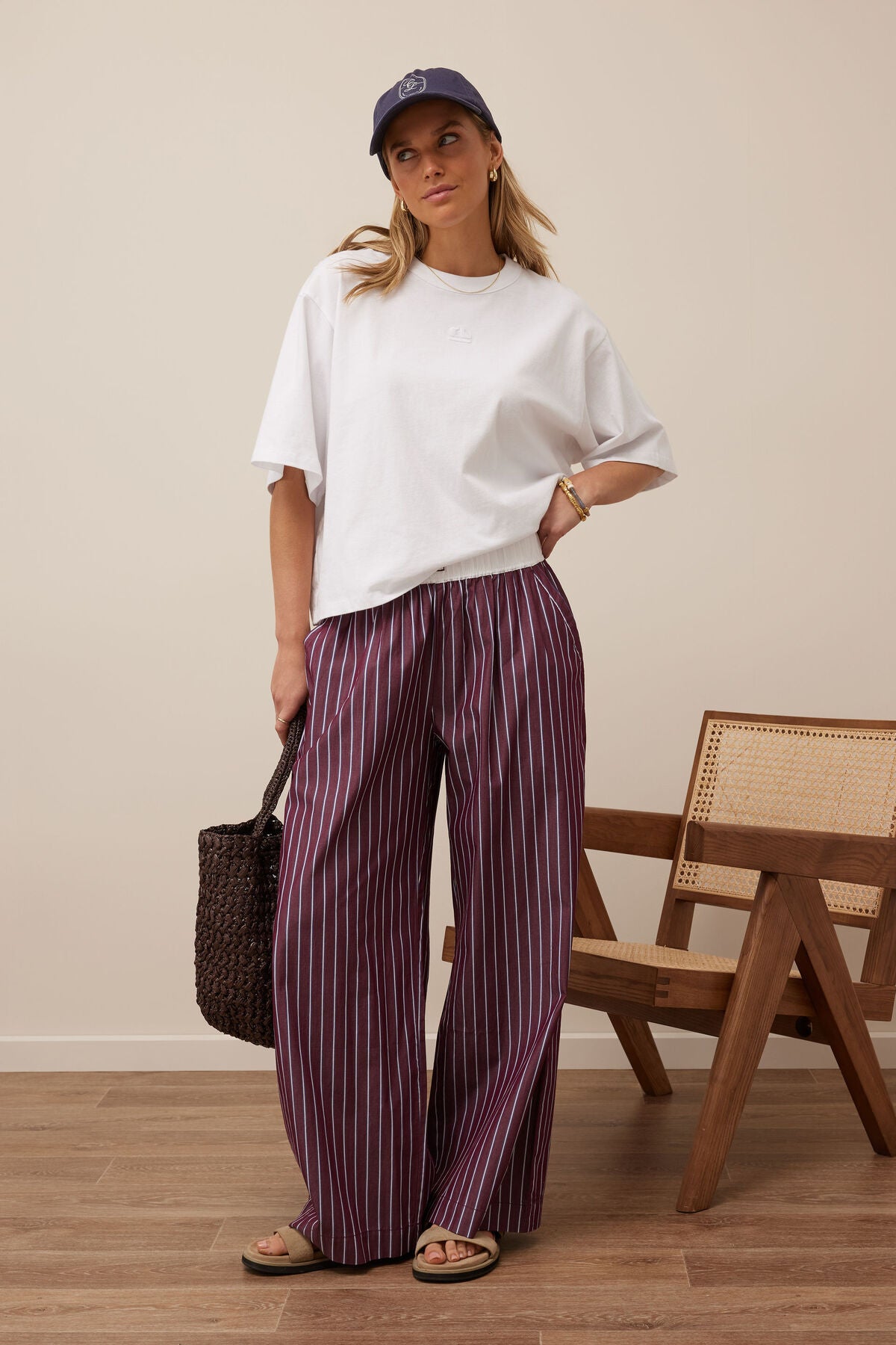 Ceres Life The Lounge Pant Burgundy Washed Navy Stripe *PREORDER*