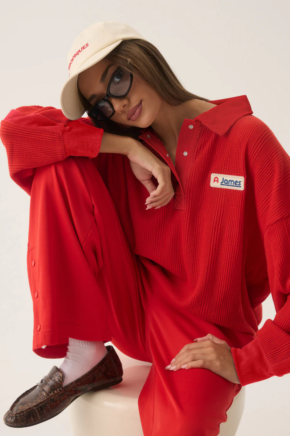 Araminta James Tiva Waffle Sweatshirt Apple Red