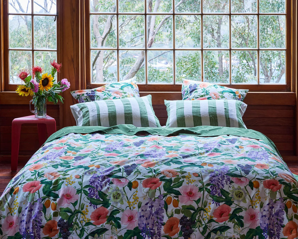Kip & Co - Moss Stripe Linen Pillowcases 2P Std Set