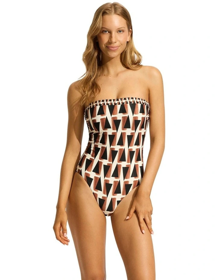 SeaFolly - Bandeau One Piece Secret Garden Black