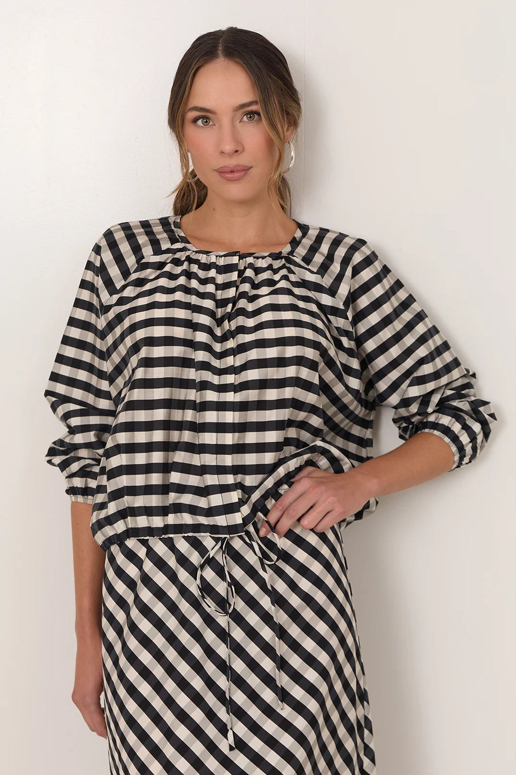 Adorne Yasmine Raglan Sleeve Gingham Top