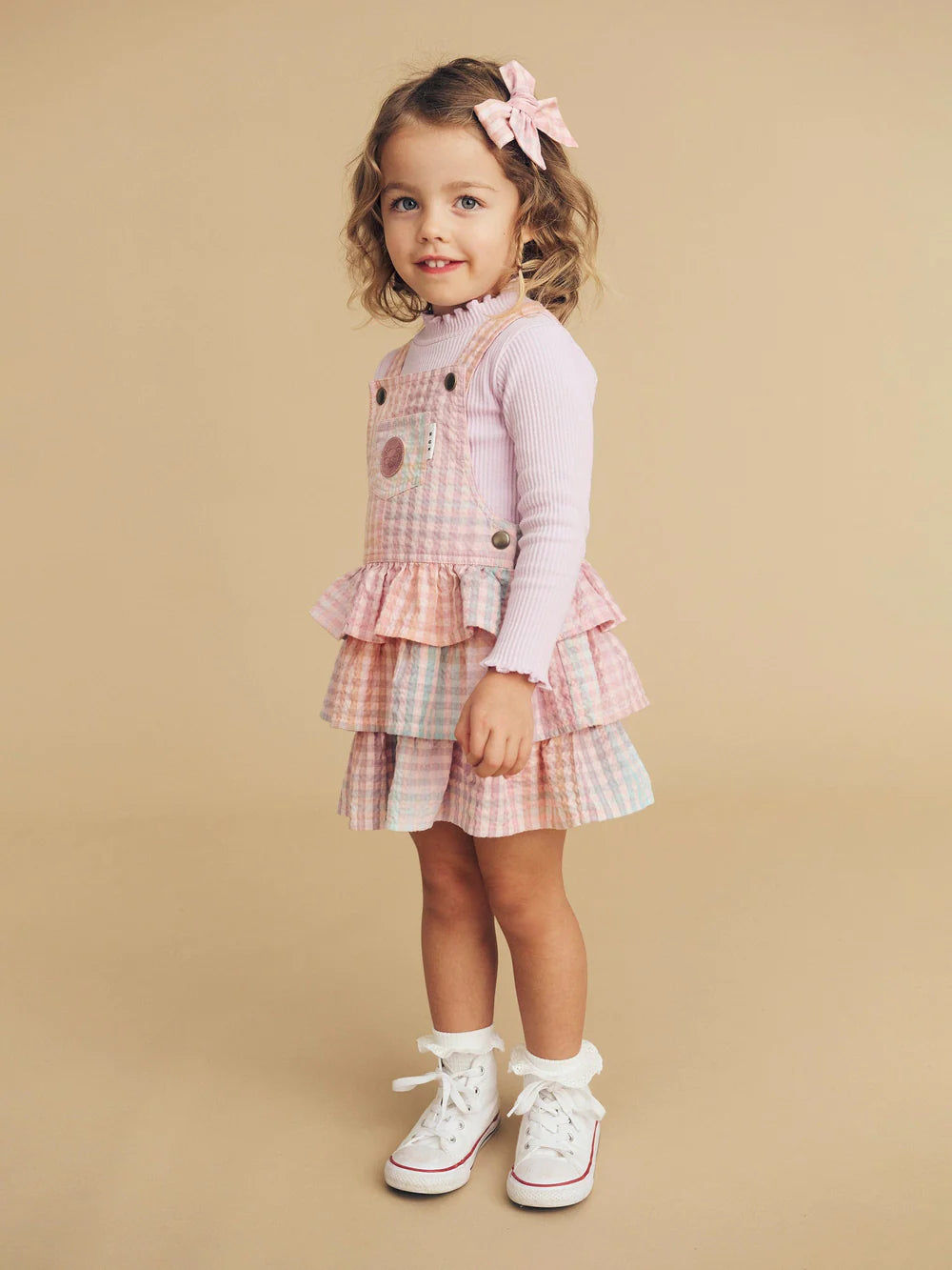 Huxbaby Rainbow Check Frill Overall Dress