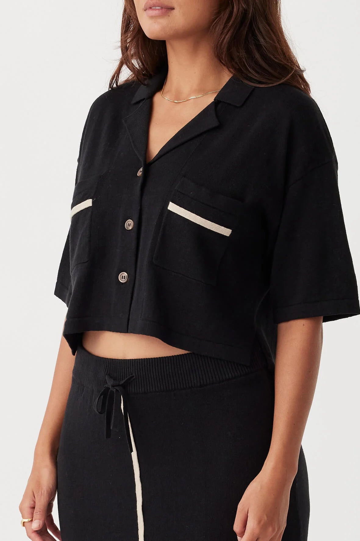 ARCAA Quinn Cropped Shirt - Black & Taupe