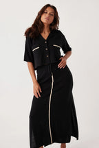 ARCAA Quinn Organic Cotton-Linen Skirt - Black & Taupe