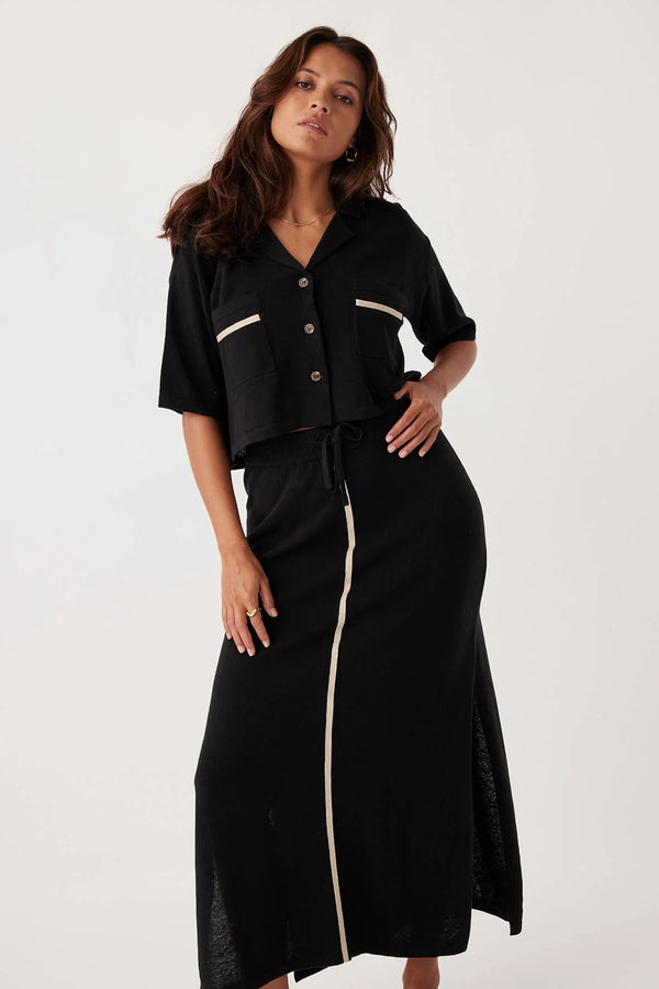 ARCAA Quinn Organic Cotton-Linen Skirt - Black & Taupe