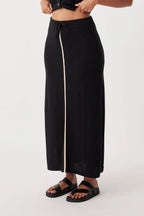 ARCAA Quinn Organic Cotton-Linen Skirt - Black & Taupe