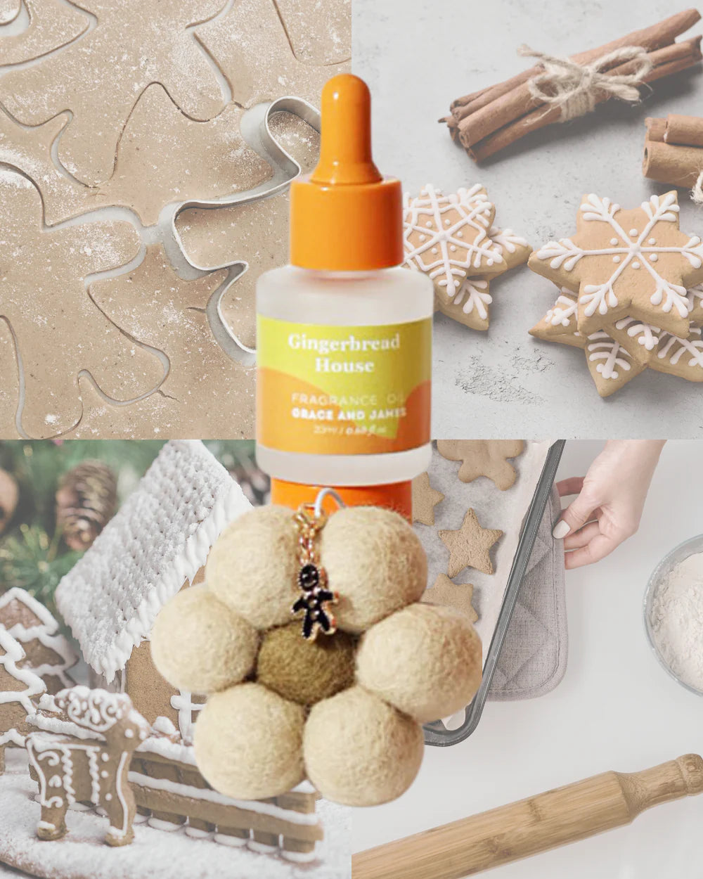 Grace and James Gingerbread House - Felt Air Freshener with Christmas Charm