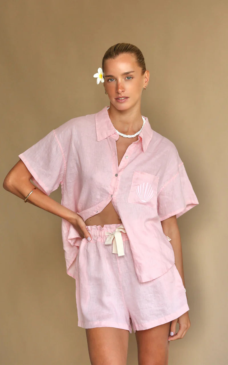 COVE LINEN SHIRT SET - DUSTY ROSE