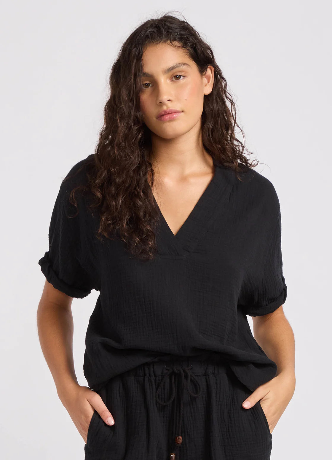 Seafolly - Double Gauze V-Neck Top - Black