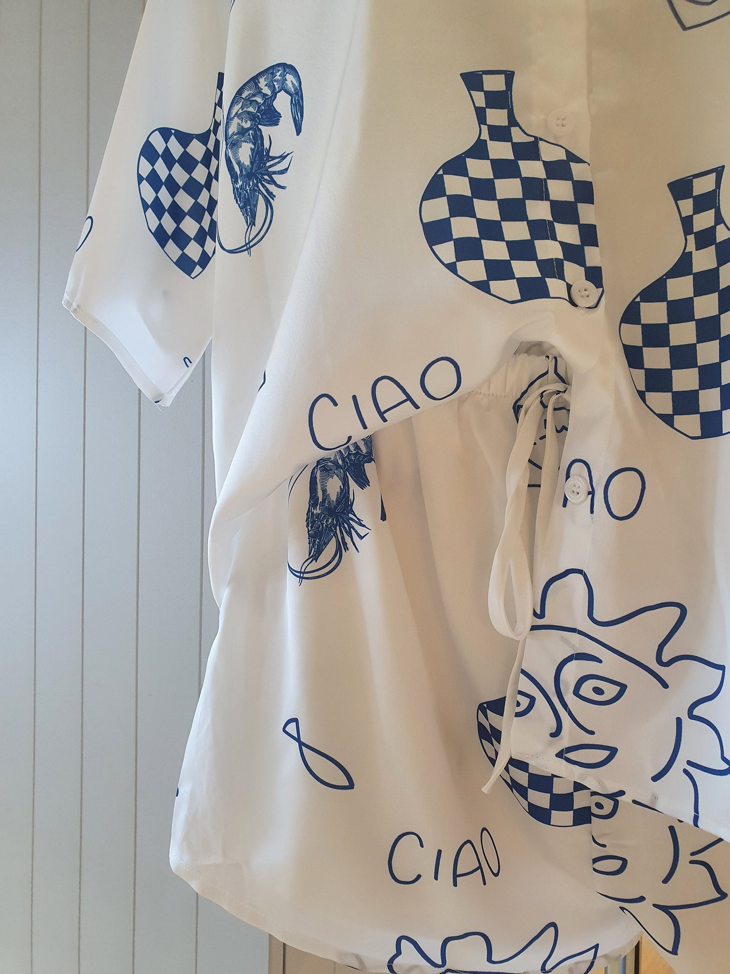 By Frankie- Button Up Shirt and Shorts Set- Ciao White/Blue