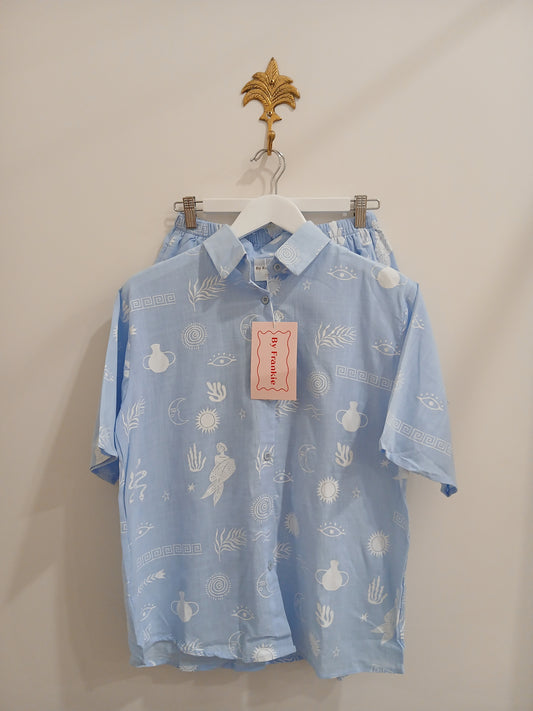 By Frankie - Blue Mermaid Button Up Shirt & Short Set