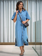 Ceres Life - Short Sleeve Yoke Detail Midi Dress