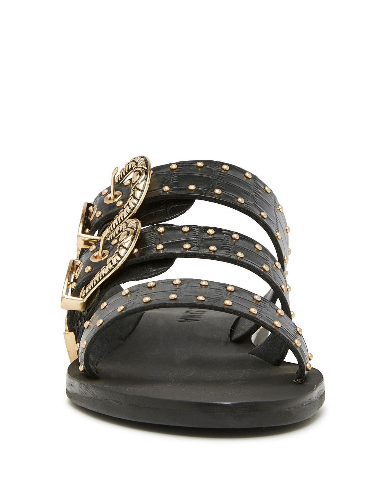 Sol Sana Eastwood Stud Slide Black Croc/Gold