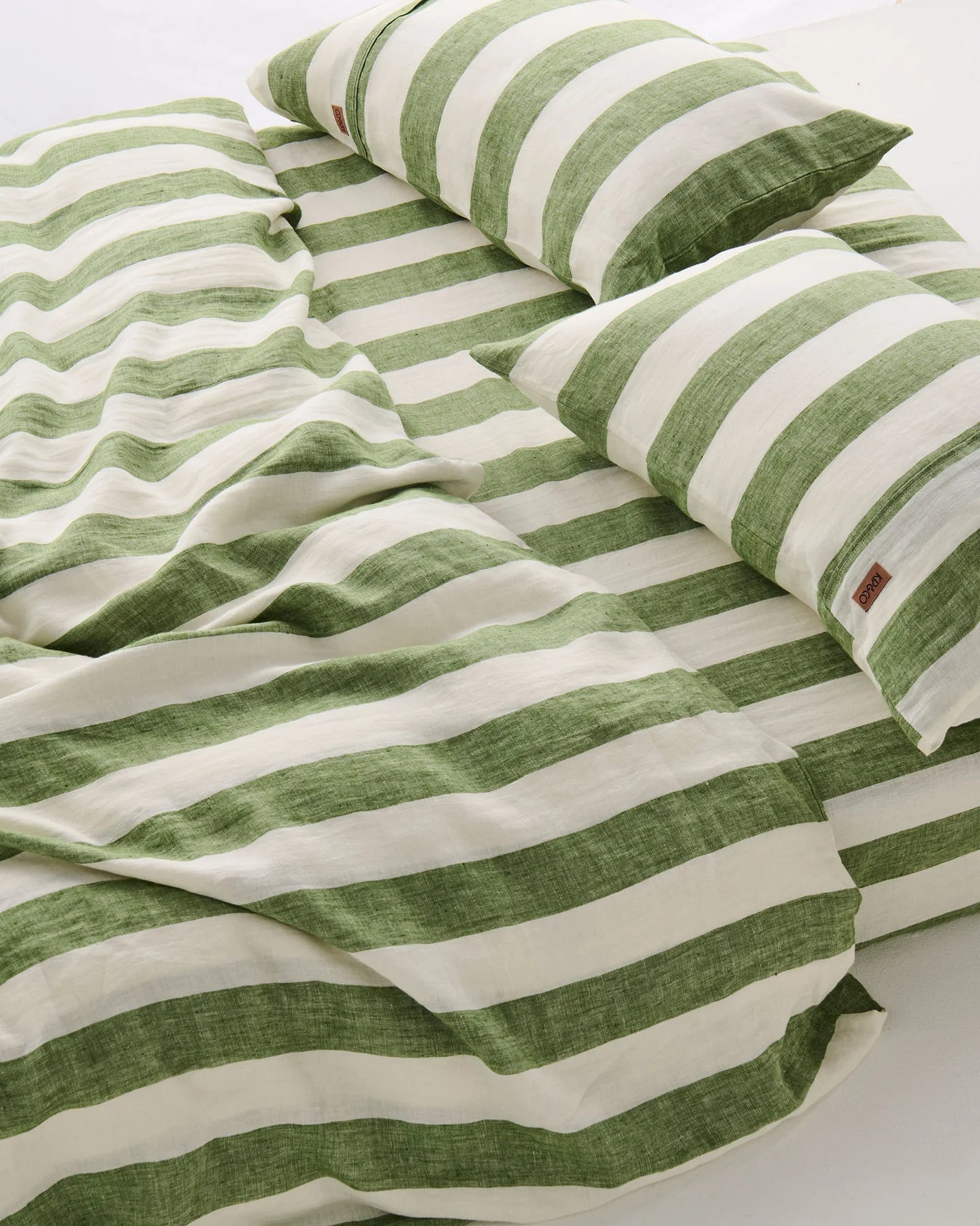 Kip & Co - Moss Stripe Linen Fitted Sheet