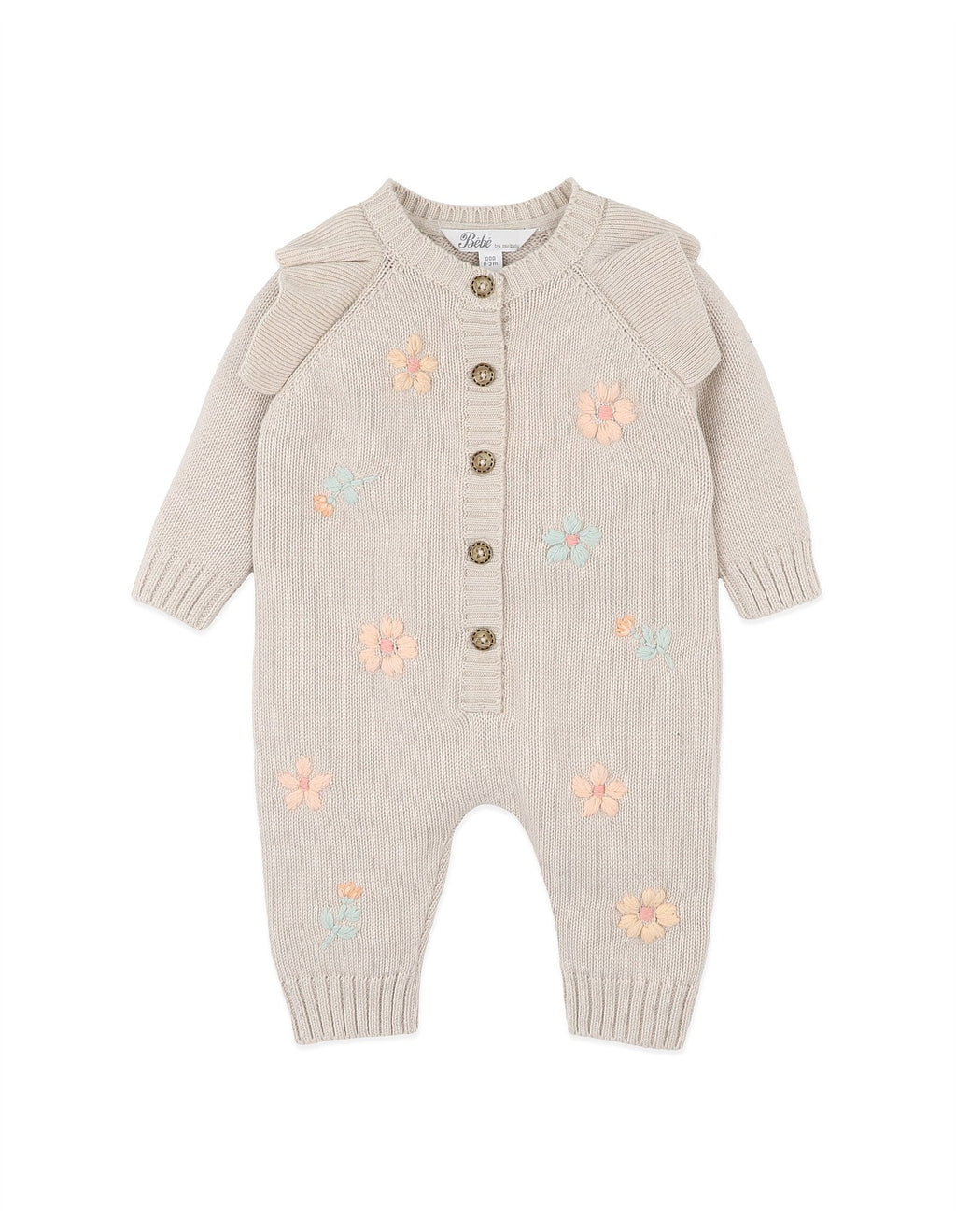 Bebe Fern Hand Emb. Organic Knit Romper