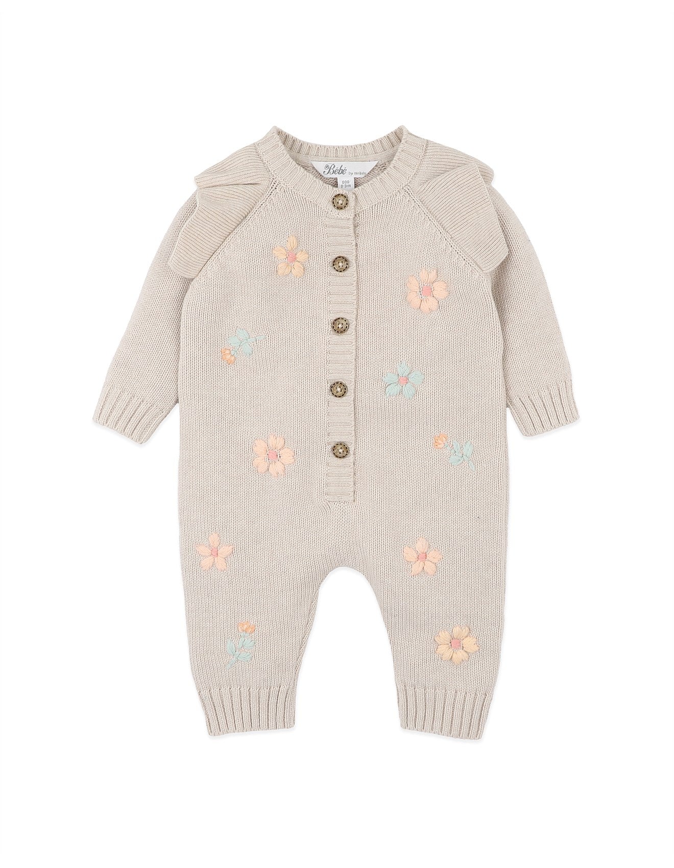 Bebe Fern Hand Emb. Organic Knit Romper