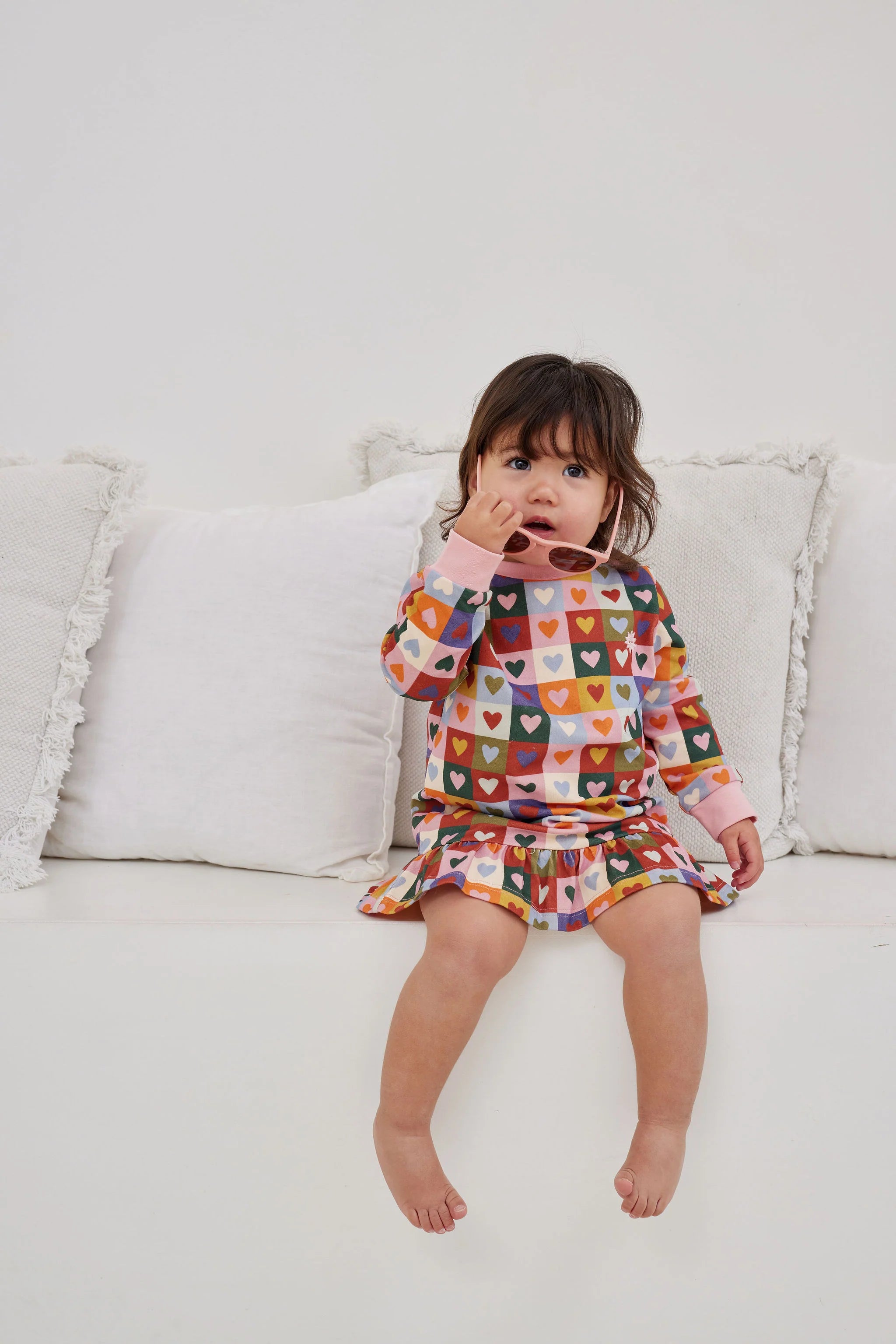 Kapow Kids Heart Checkerboard Drop Waist Dress