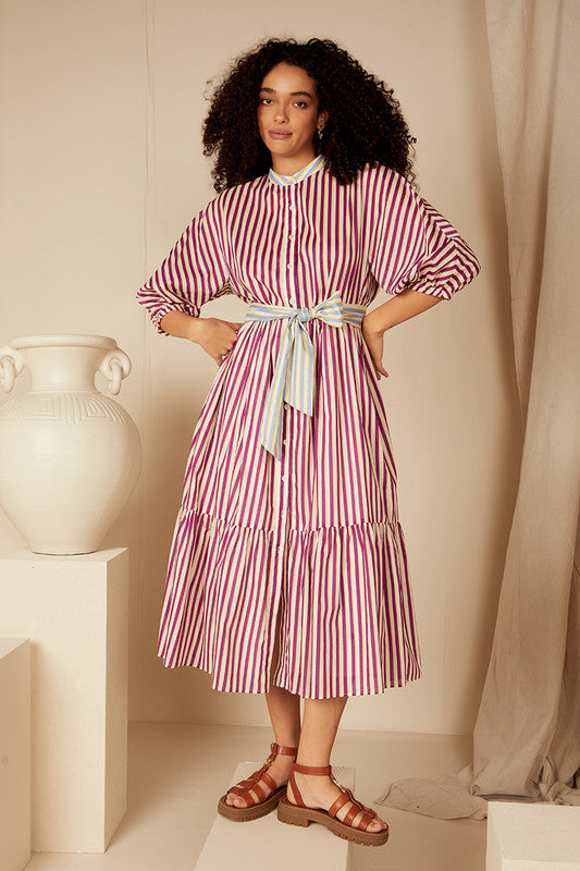 Bohemian Traders Dolman Dress || Grape Stripe
