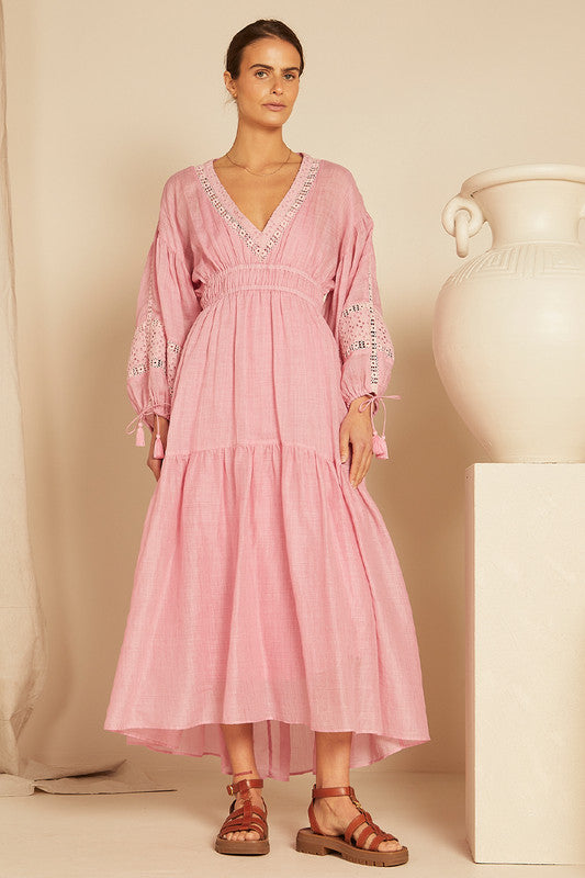 Bohemian Traders Billow Sleeve Maxi Dress || Pink Oyster