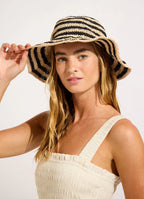 Seafolly - Raffia Stripe Bucket Hat - black/natural
