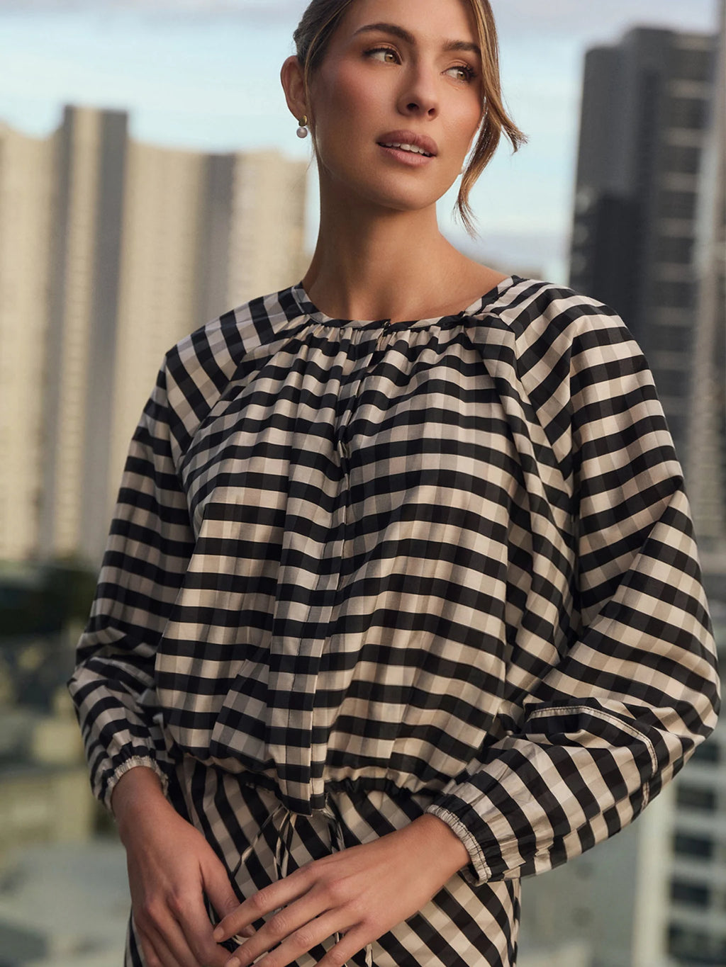 Adorne Yasmine Raglan Sleeve Gingham Top