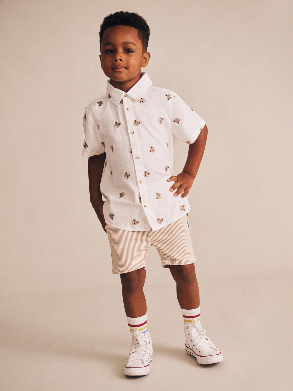 Huxbaby Shortsleeve Huxbear Button Up Crisp White