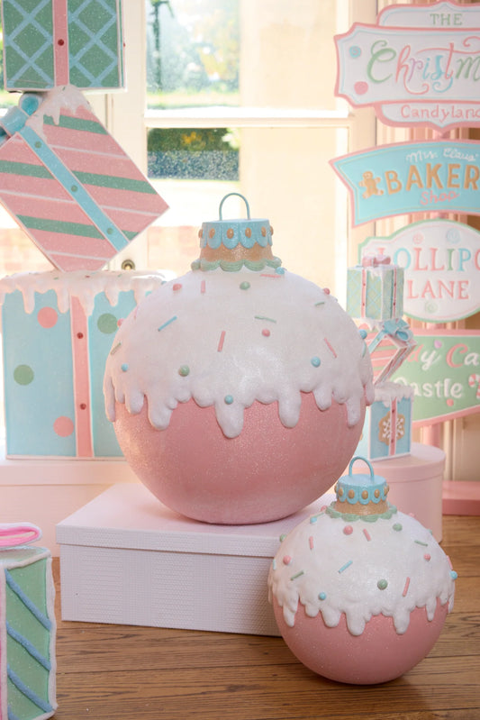 Holly & Ivy - Pastel Piped Bauble Decor - Two sizes