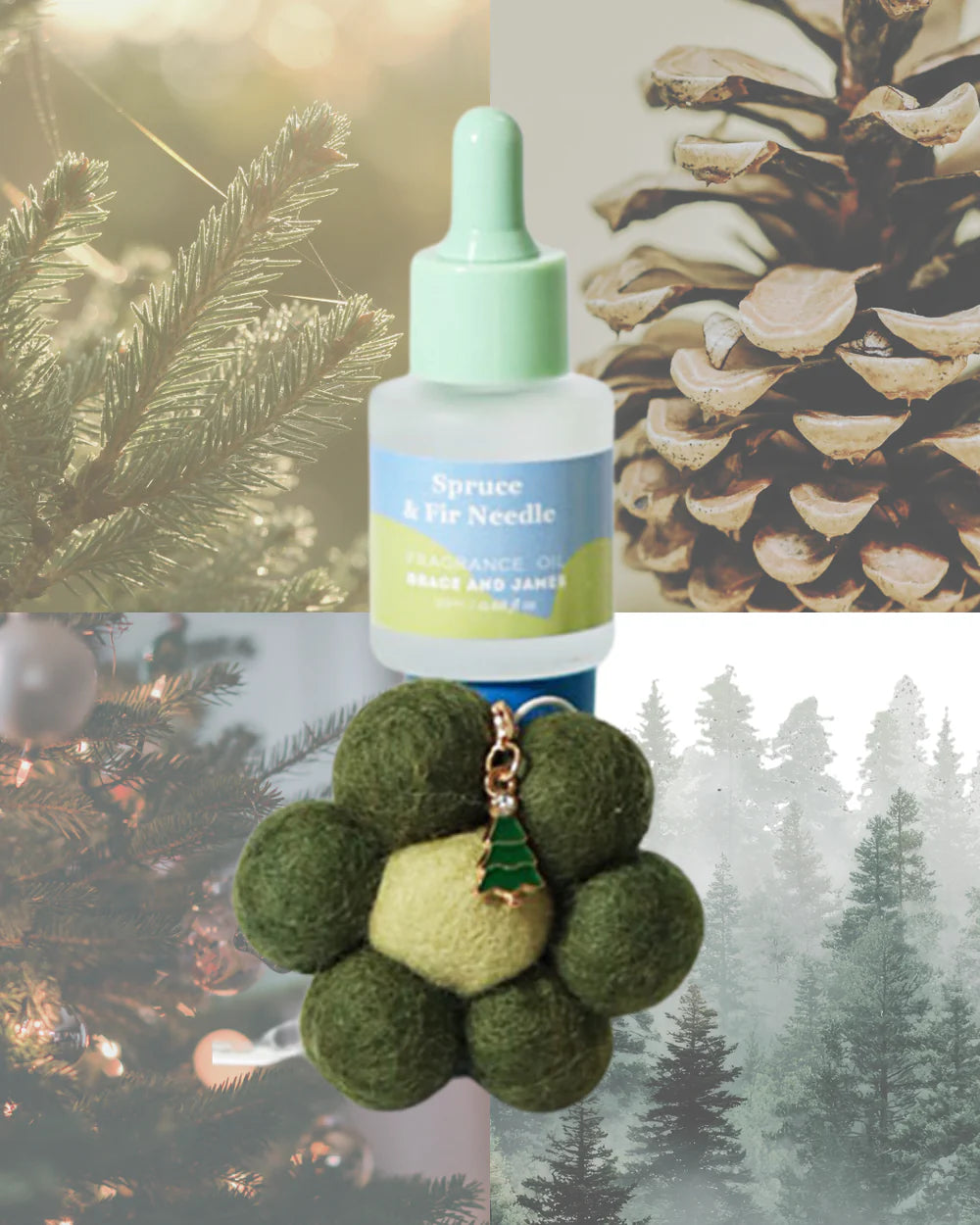 Grace & James Spruce & Fir Needle - Felt Air Freshener with Christmas Charm