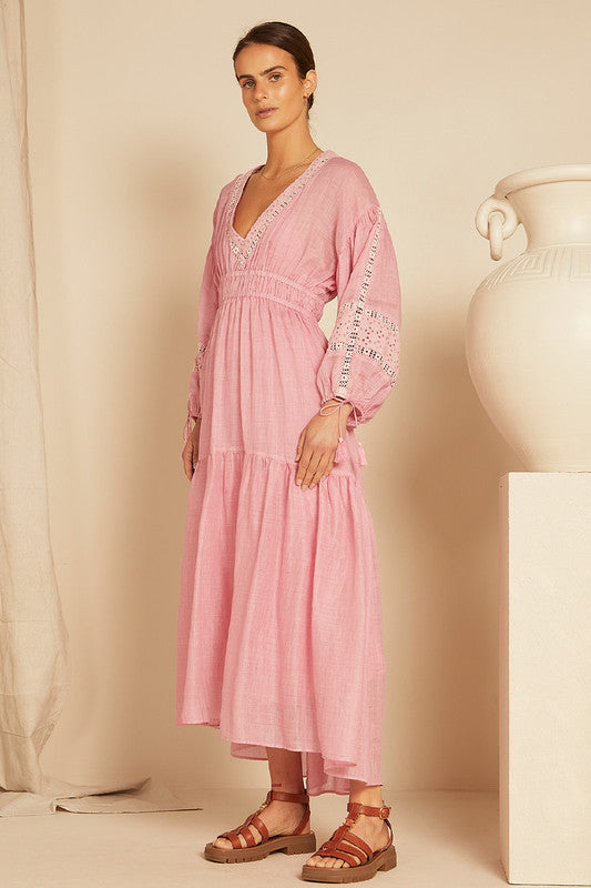 Bohemian Traders Billow Sleeve Maxi Dress || Pink Oyster