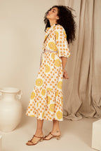 Bohemian Traders Spiral Dolman Midi Dress || Geo Swirl