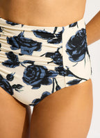 Seafolly Rococo Ruched Front High Waisted Bikini Bottom - Black