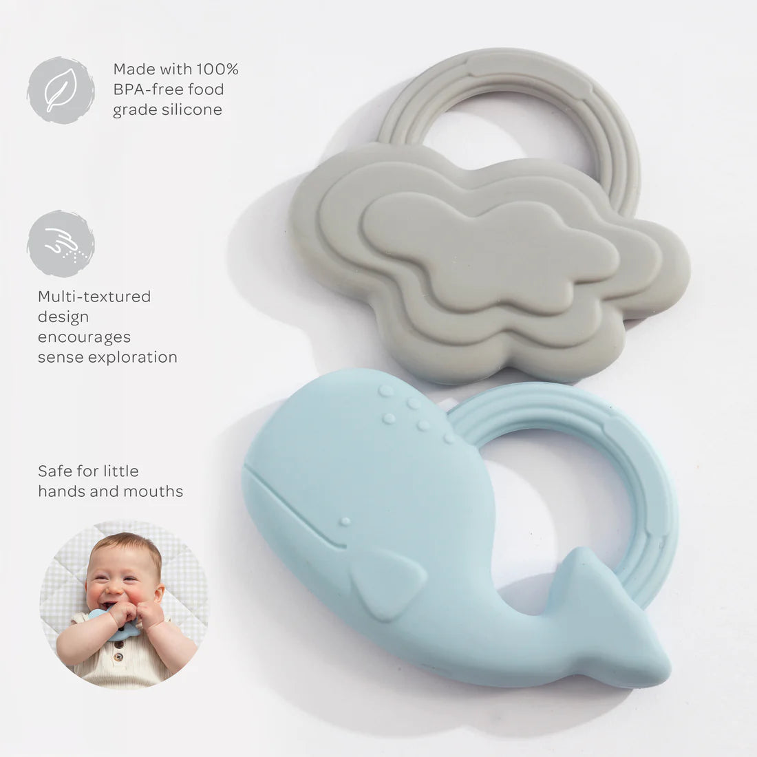 Playground by Living Textiles  2pk Silicone Teether- Assorted