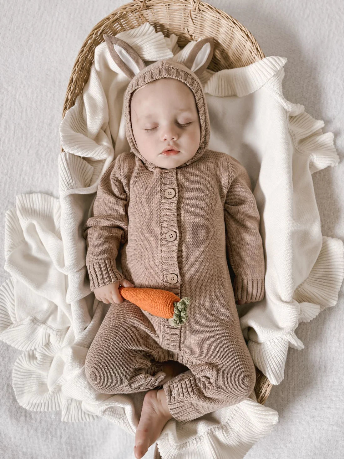 Aster & Oak - Taupe Bunny Knit Romper
