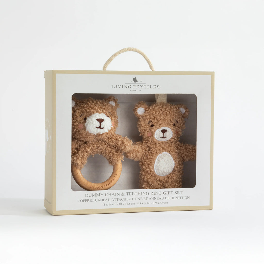 Living Textiles Ring Rattle & Dummy Chain Gift Set - Cuddly Bear