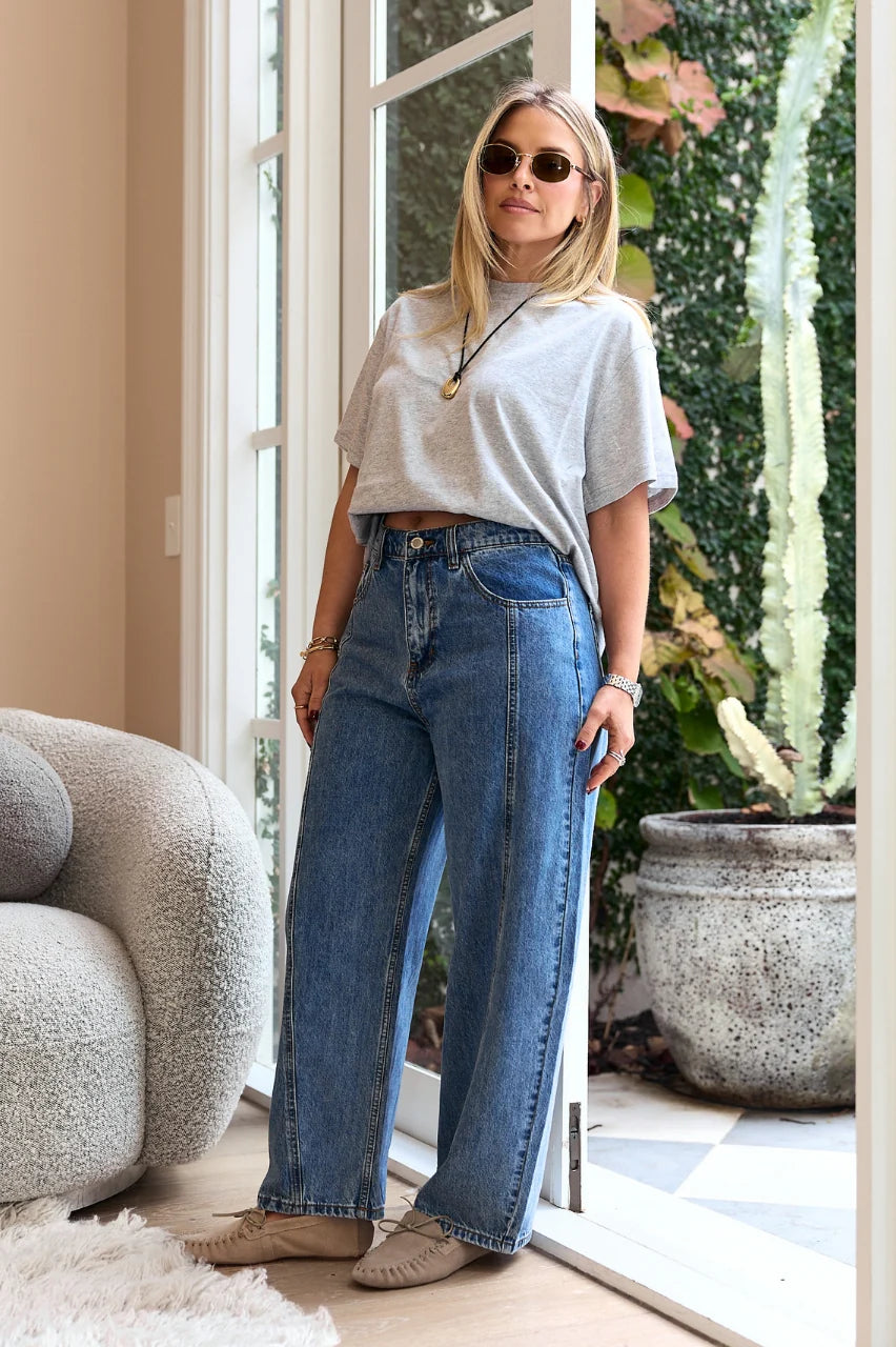 Feather & Noise Lola Barrel Jeans Panel Deep Blue