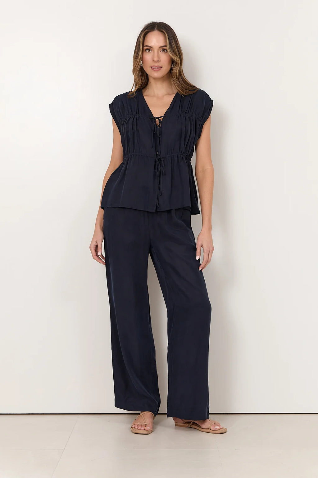 Adorne Lorna Cupro Navy Pant