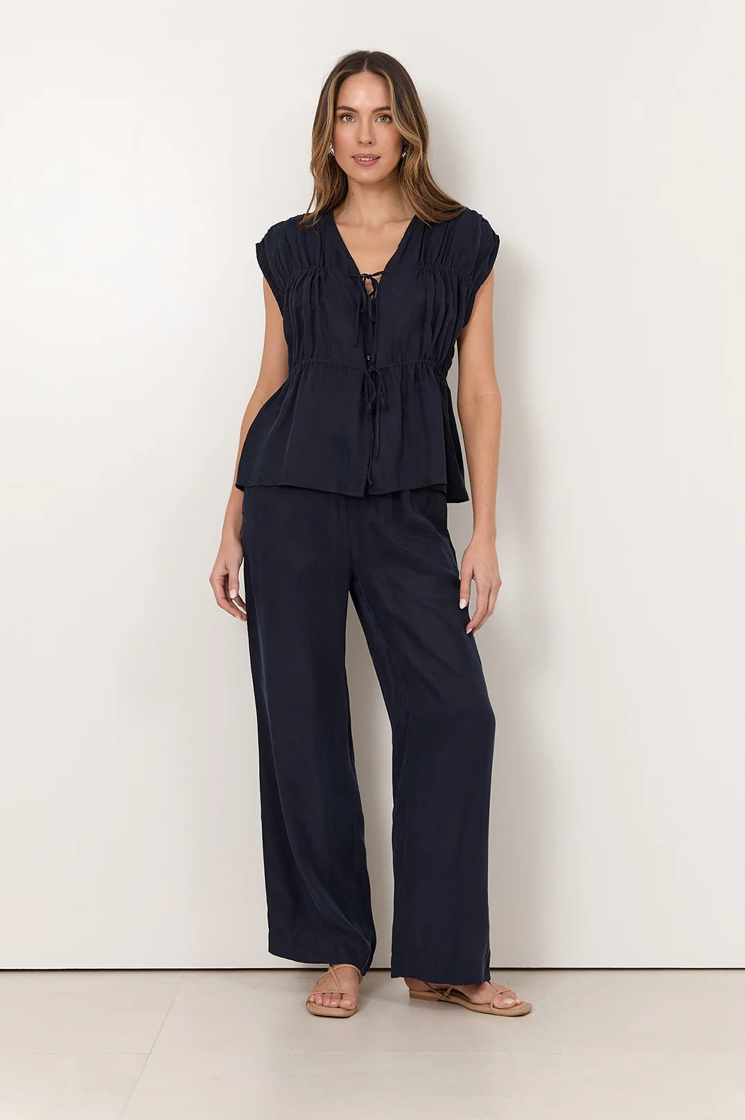 Adorne Lorna Cupro Navy Pant