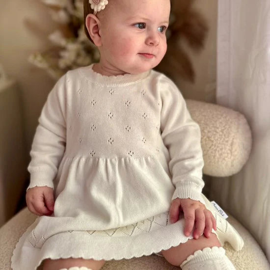 Aster & Oak Ivory White Pointelle Knit Dress